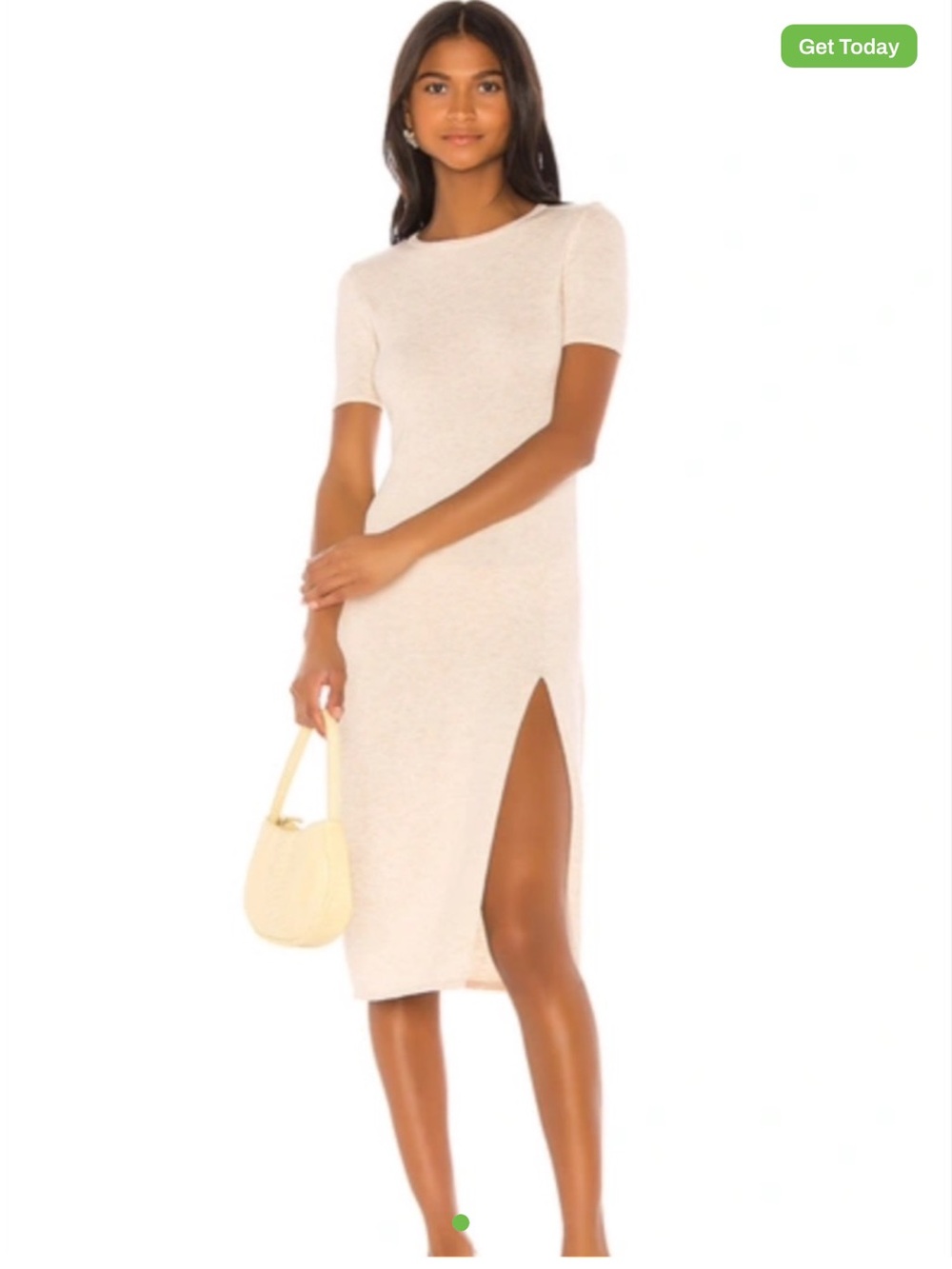 Song of Style Cream Short-Sleeve Midi Dress with Side Slit - Picture 1 of 2